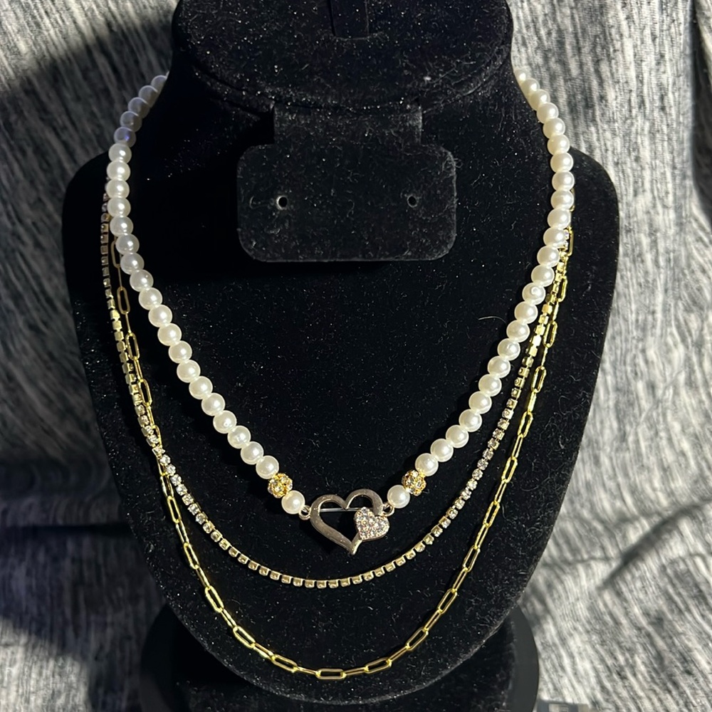 16-19 INCH TRIPLE NECKLACE WITH CHAIN EXTENDER. HANDMADE BY ME